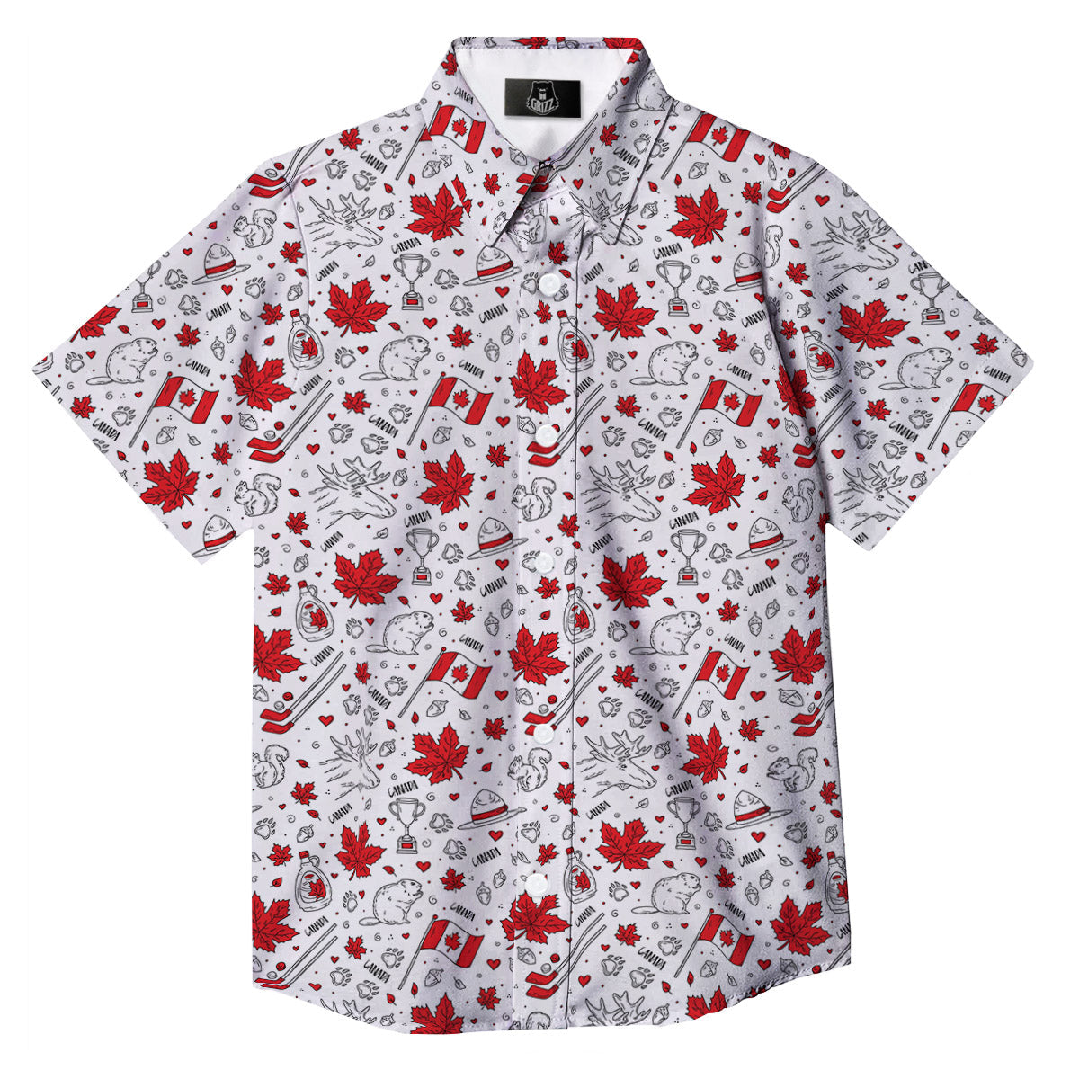 Country Canada Print Pattern Button Up Shirt-grizzshop