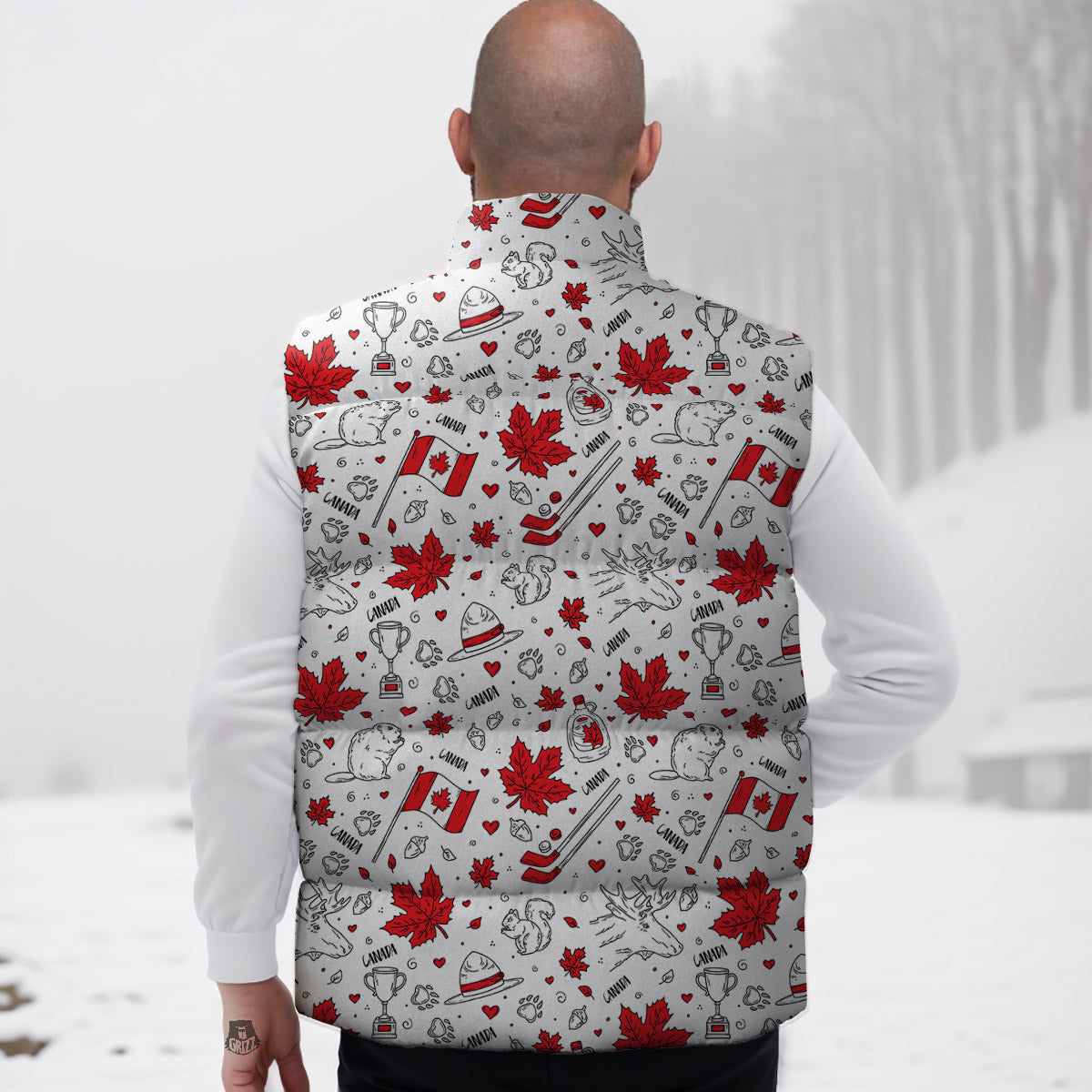 Country Canada Print Pattern Down Vest-grizzshop