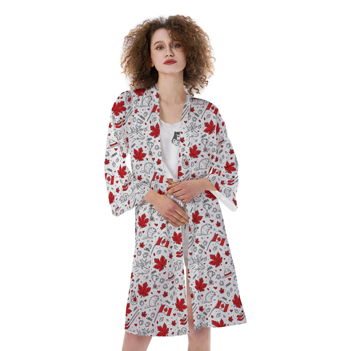 Country Canada Print Pattern Kimono-grizzshop
