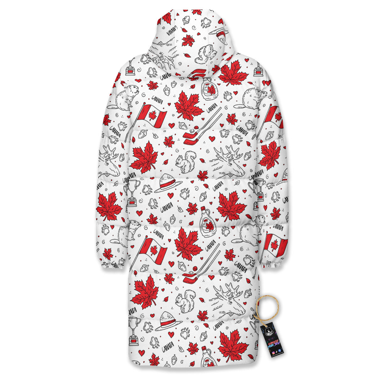 Country Canada Print Pattern Long Down Jacket-grizzshop