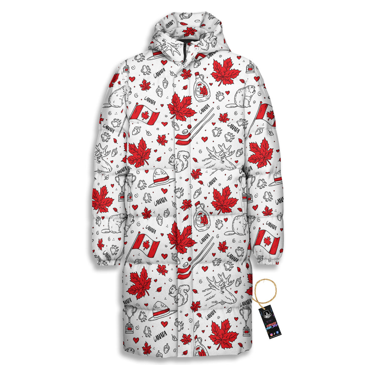Country Canada Print Pattern Long Down Jacket-grizzshop