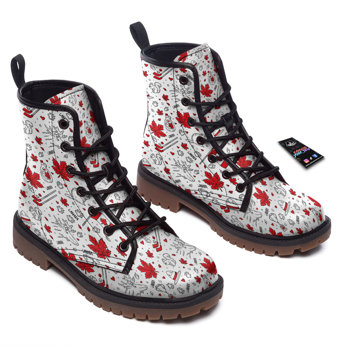 Country Canada Print Pattern Work Boots-grizzshop