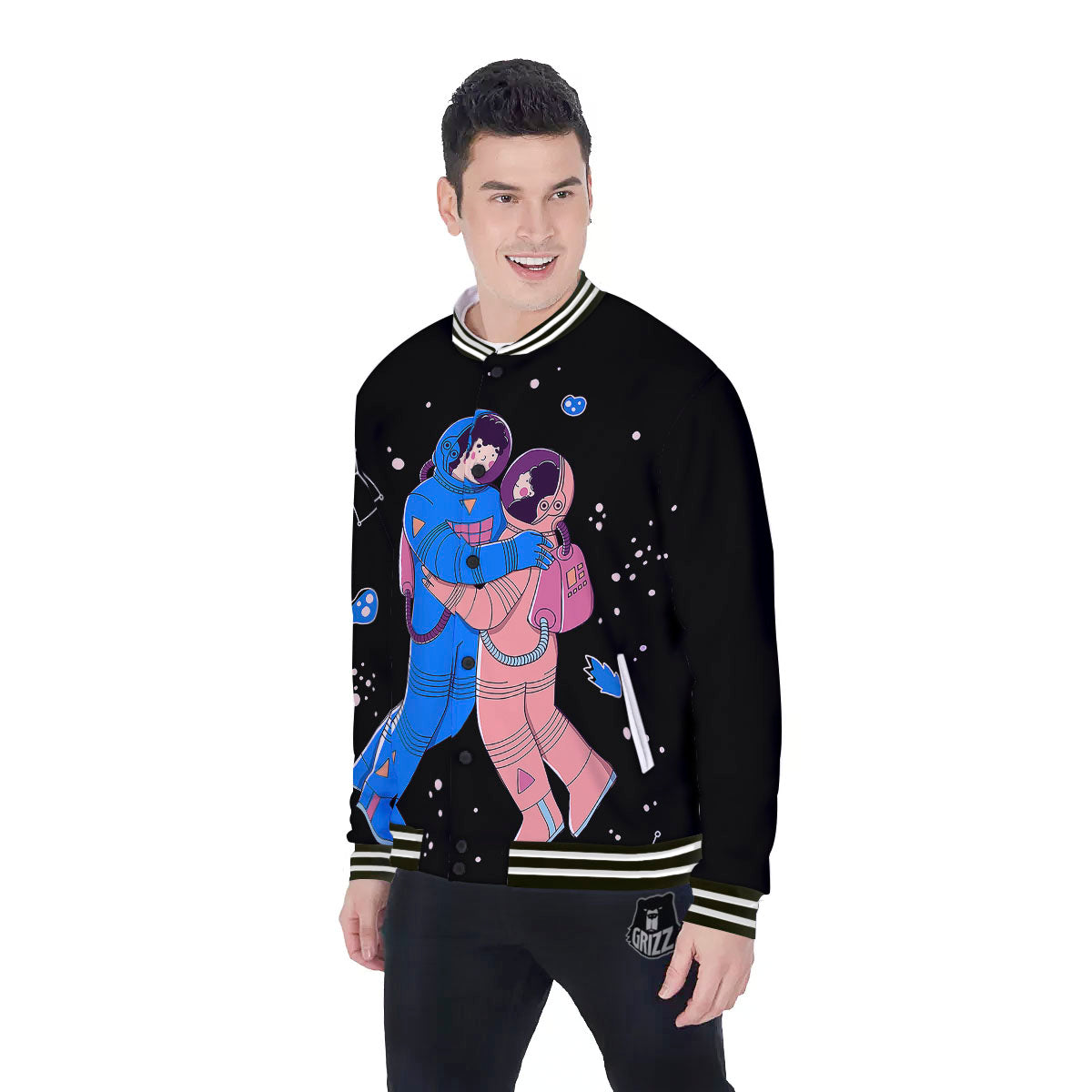 Couple Astronaut Travel In Space Print Baseball Jacket-grizzshop