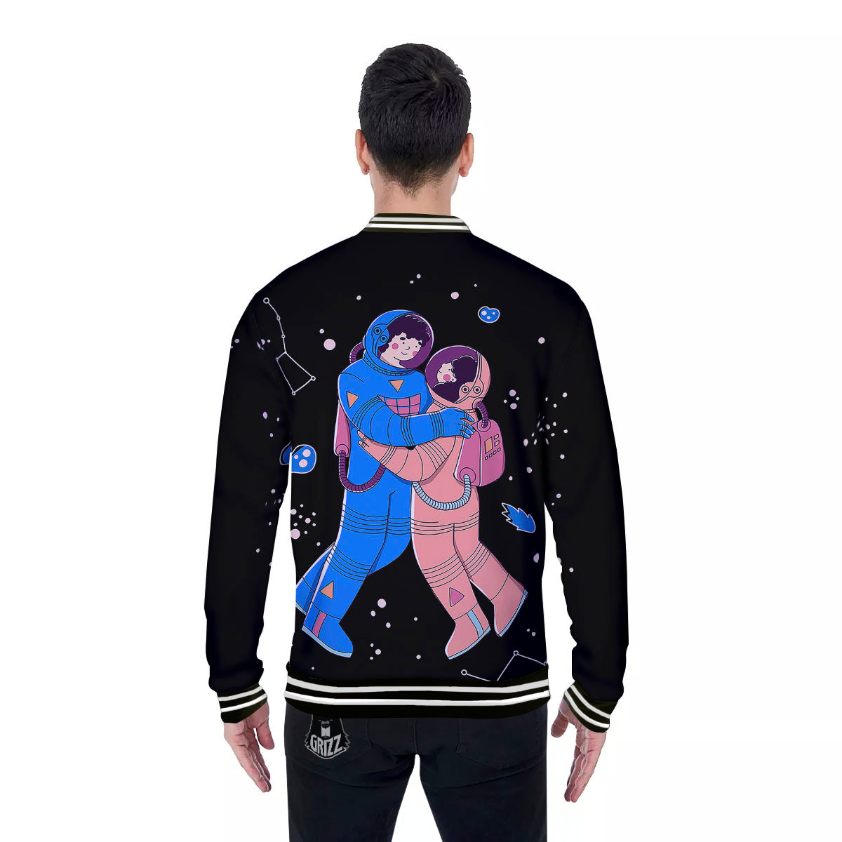 Couple Astronaut Travel In Space Print Baseball Jacket-grizzshop