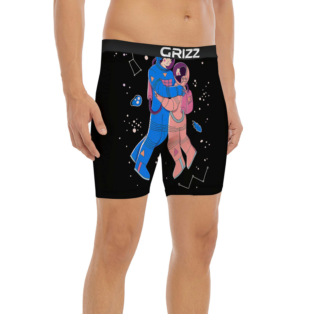 Couple Astronaut Travel In Space Print Boxer Briefs-grizzshop