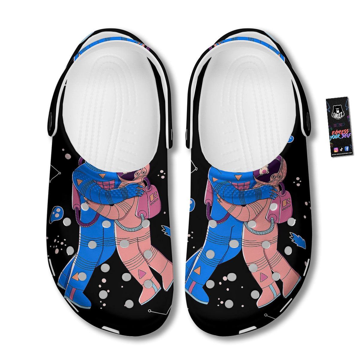 Couple Astronaut Travel In Space Print Clog-grizzshop