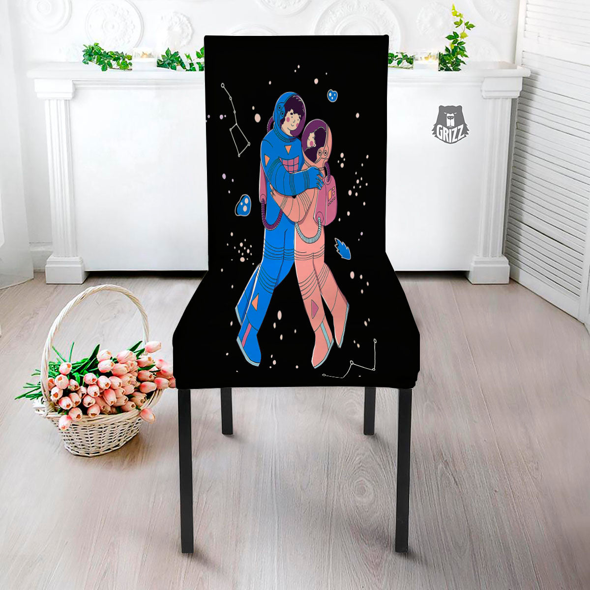 Couple Astronaut Travel In Space Print Dining Chair Slipcover-grizzshop