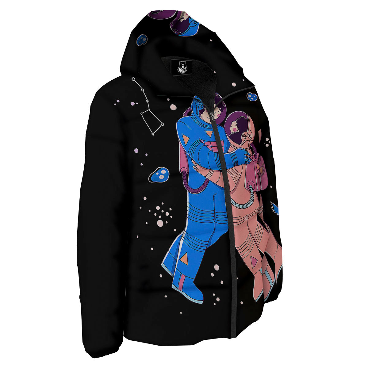 Couple Astronaut Travel In Space Print Down Jacket-grizzshop