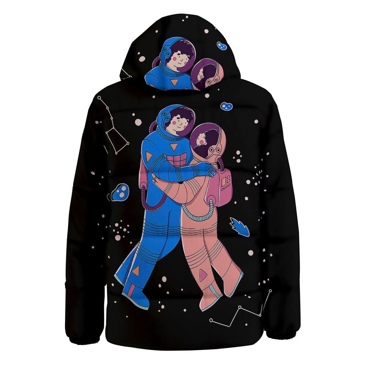 Couple Astronaut Travel In Space Print Down Jacket-grizzshop