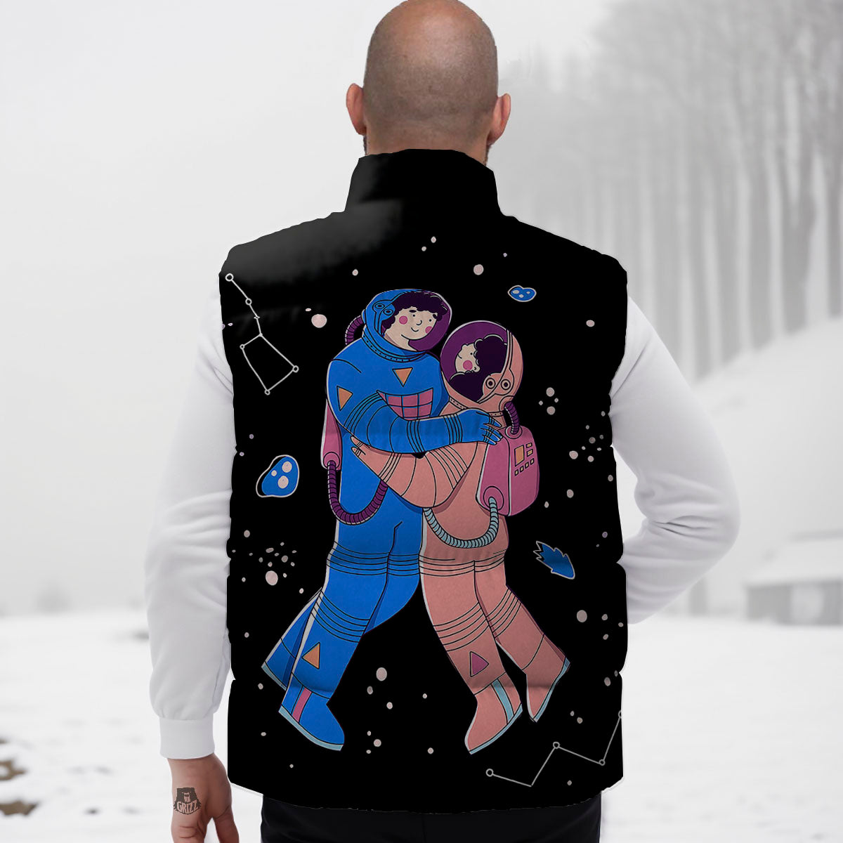 Couple Astronaut Travel In Space Print Down Vest