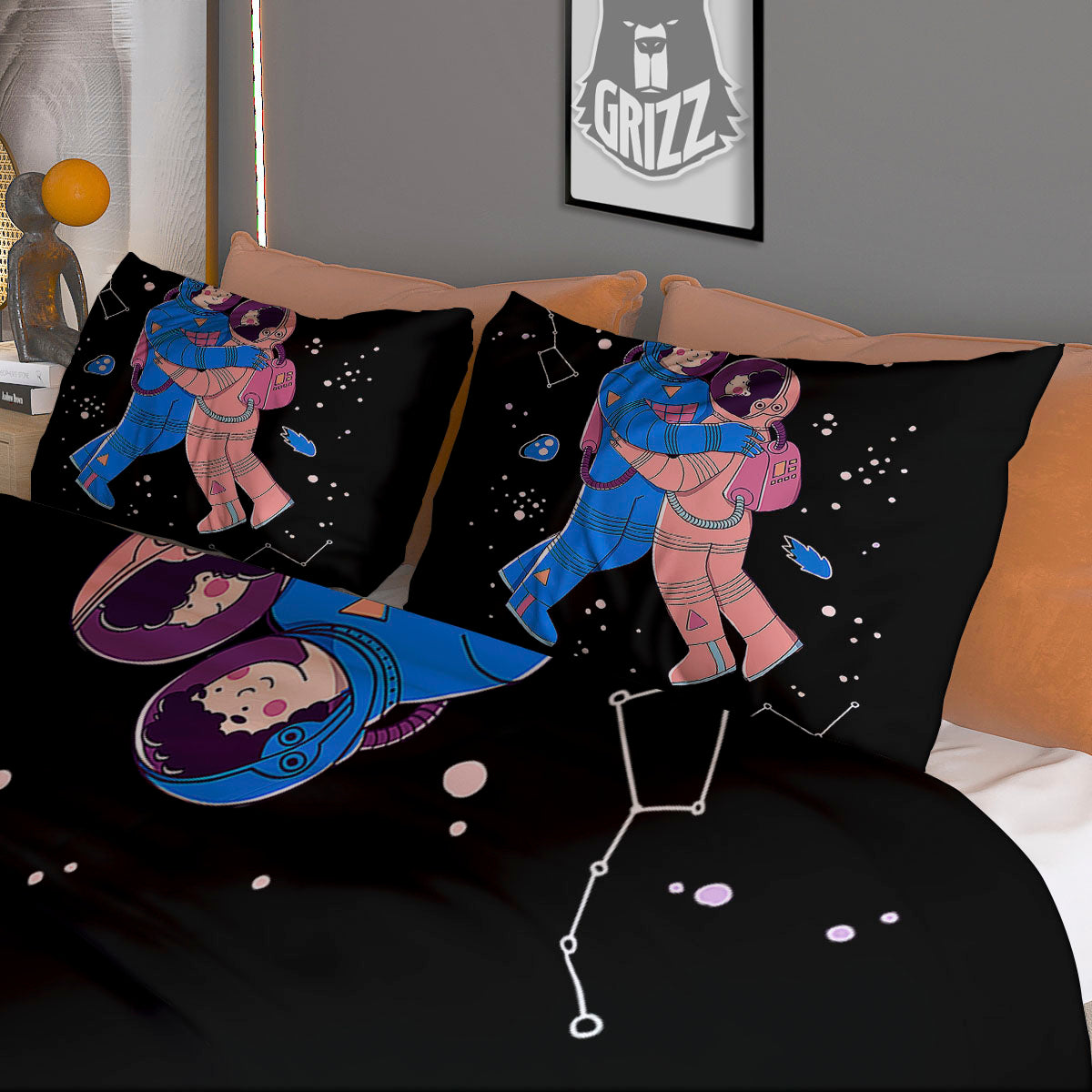 Couple Astronaut Travel In Space Print Duvet Cover Bedding Set