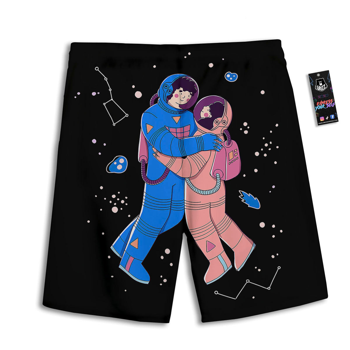 Couple Astronaut Travel In Space Print Men's Athletic Shorts