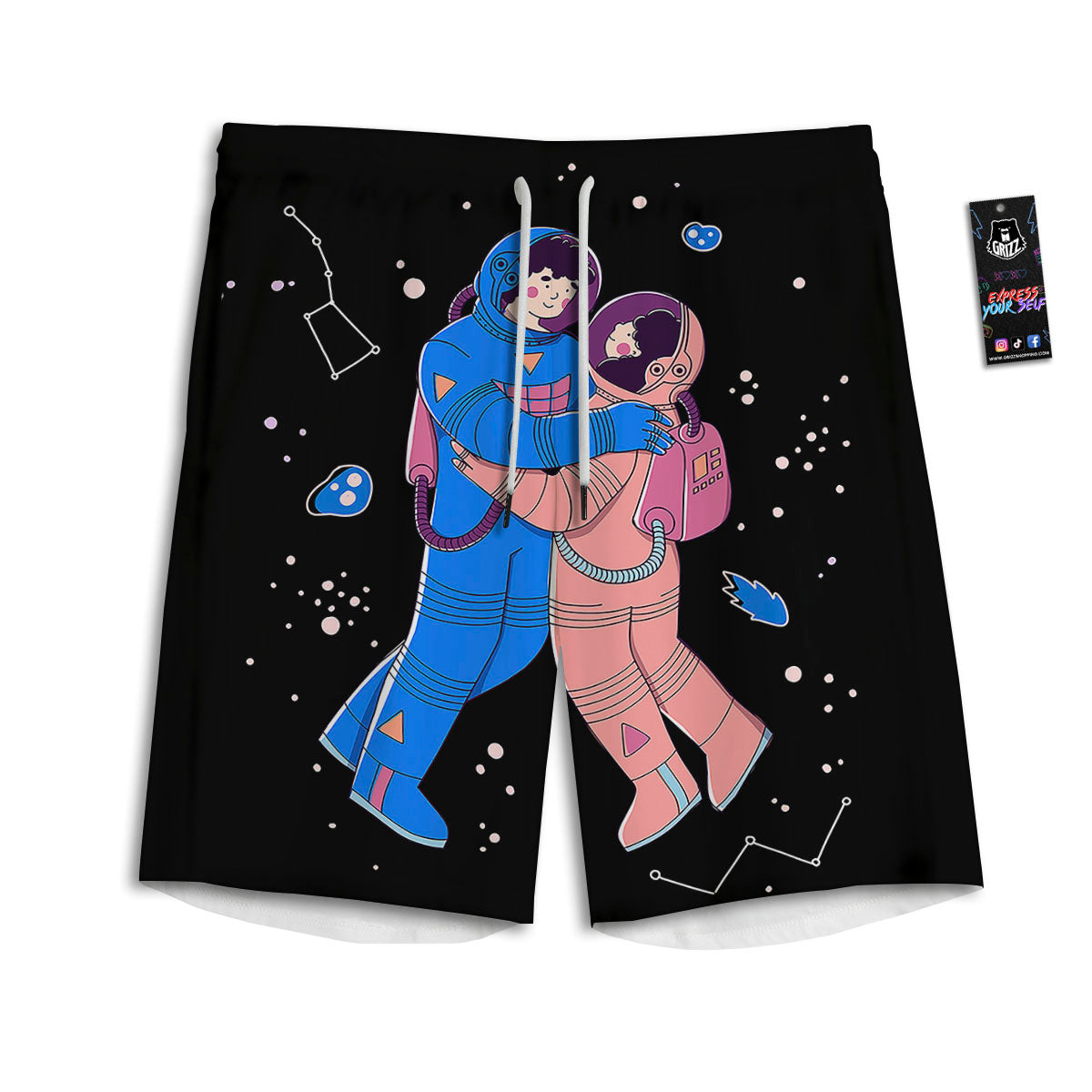 Couple Astronaut Travel In Space Print Men's Athletic Shorts
