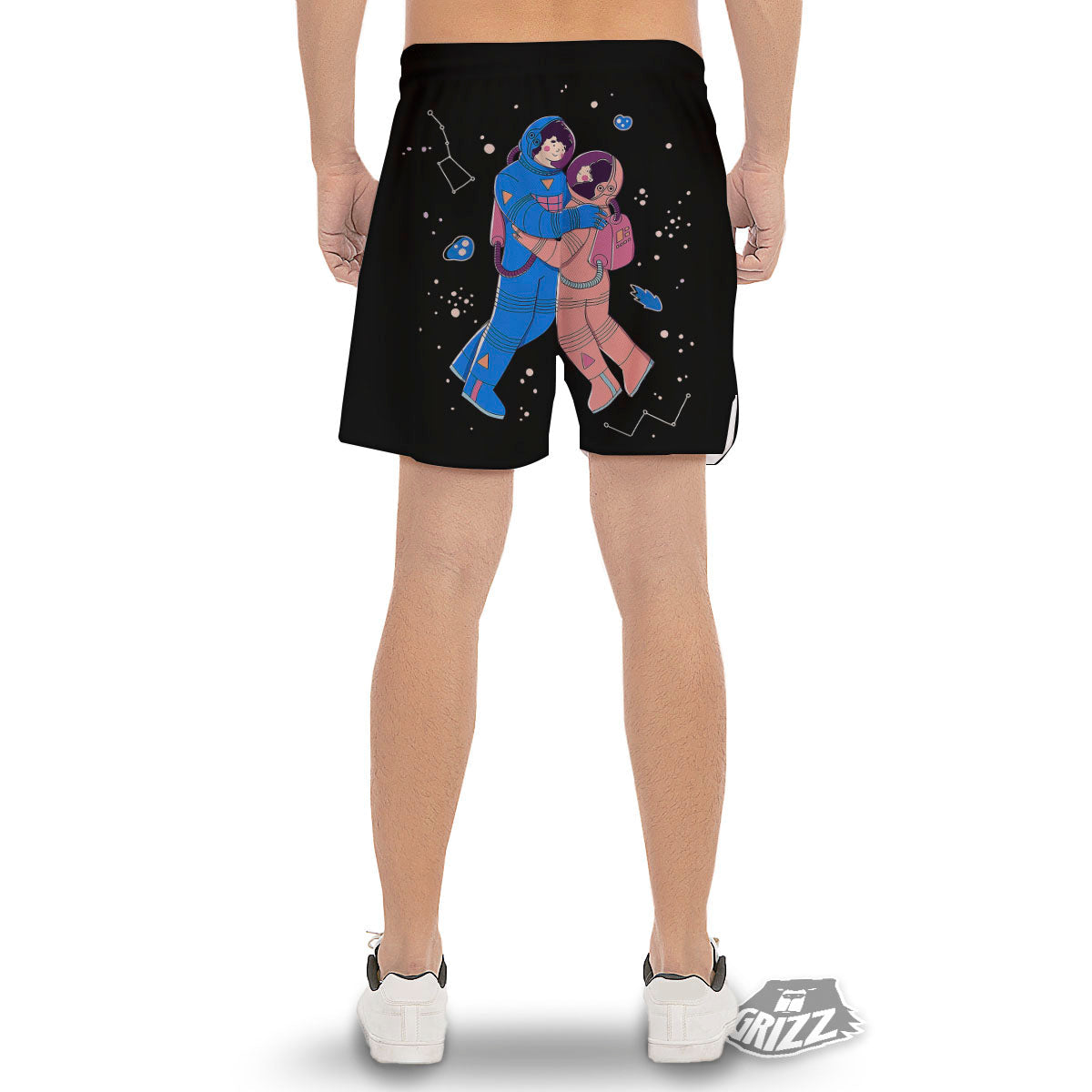 Couple Astronaut Travel In Space Print Men's Gym Shorts-grizzshop