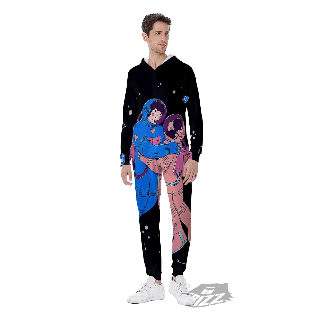 Couple Astronaut Travel In Space Print Men's Jumpsuit-grizzshop