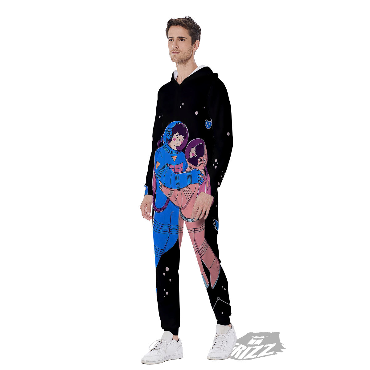 Couple Astronaut Travel In Space Print Men's Jumpsuit-grizzshop