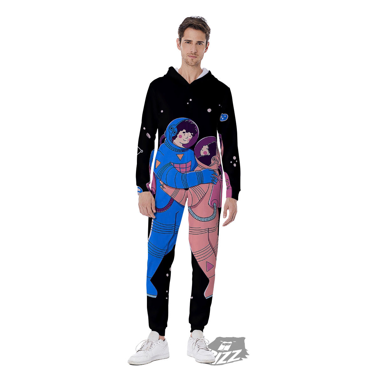 Couple Astronaut Travel In Space Print Men's Jumpsuit-grizzshop