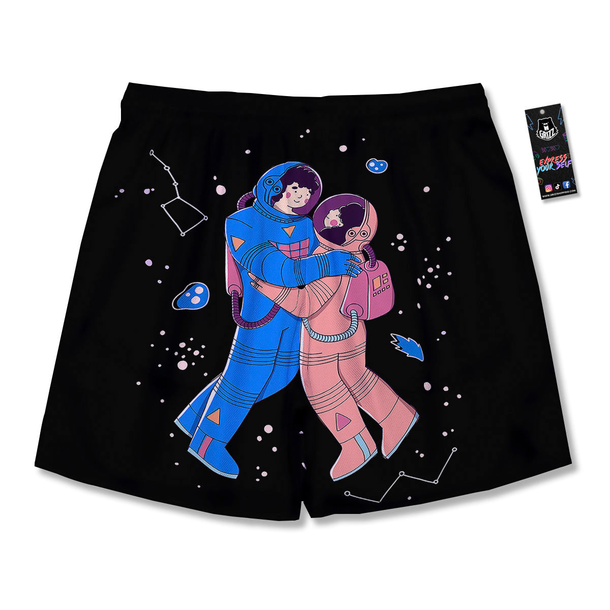 Couple Astronaut Travel In Space Print Men's Running Shorts-grizzshop