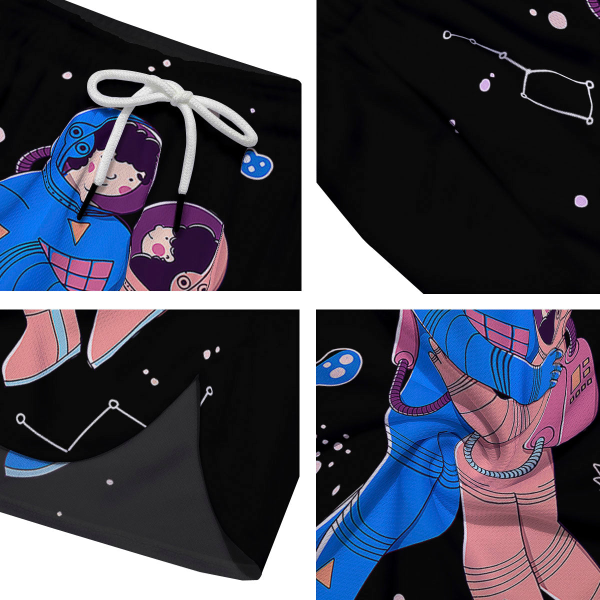 Couple Astronaut Travel In Space Print Men's Running Shorts-grizzshop