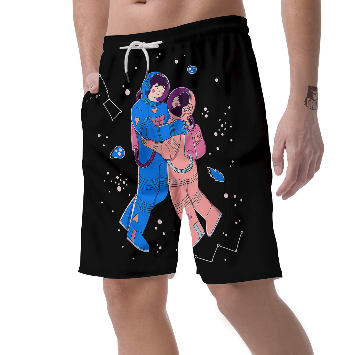 Couple Astronaut Travel In Space Print Men's Shorts-grizzshop