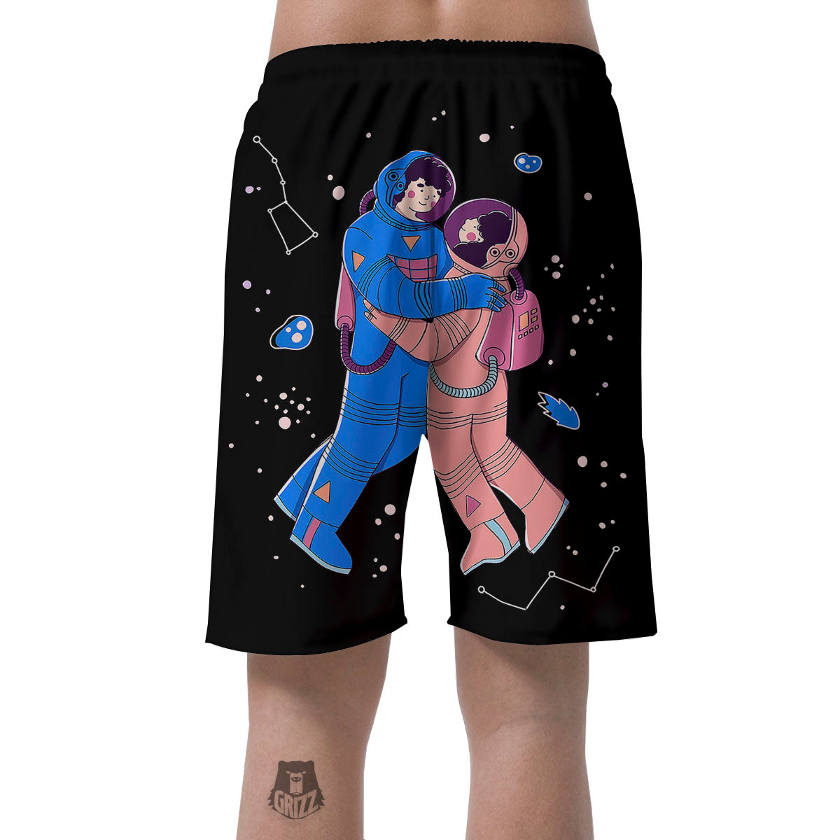 Couple Astronaut Travel In Space Print Men's Shorts-grizzshop