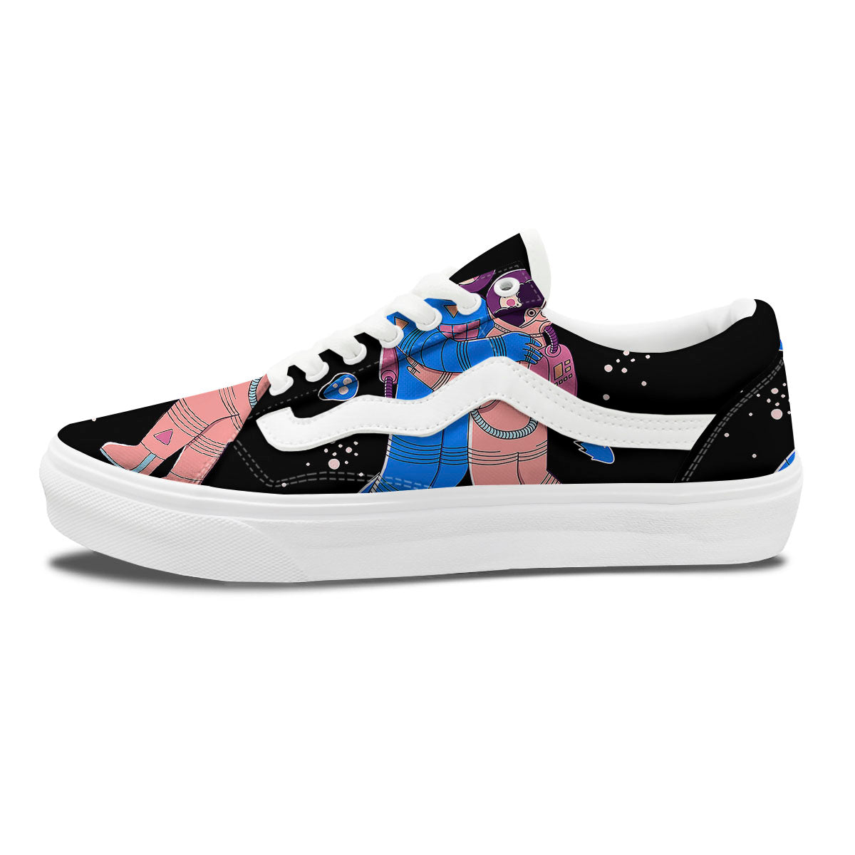 Couple Astronaut Travel In Space Print Skate Shoes-grizzshop