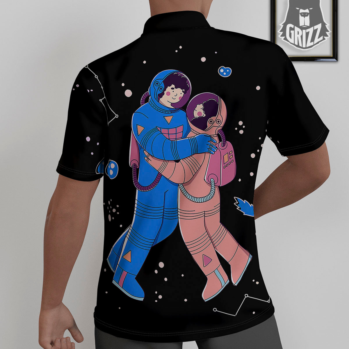 Couple Astronaut Travel In Space Print Untucked Shirts-grizzshop