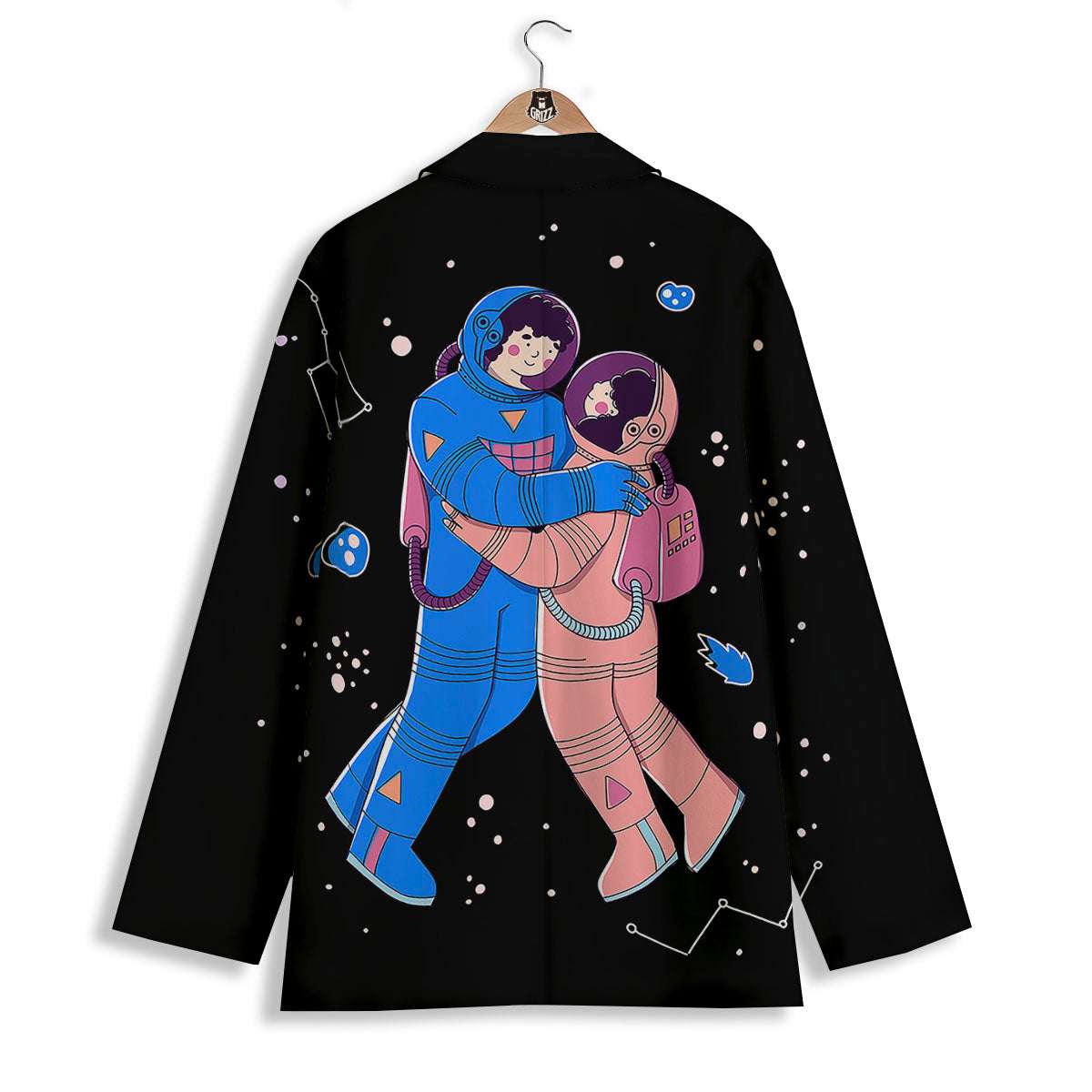 Couple Astronaut Travel In Space Print Women's Blazer-grizzshop