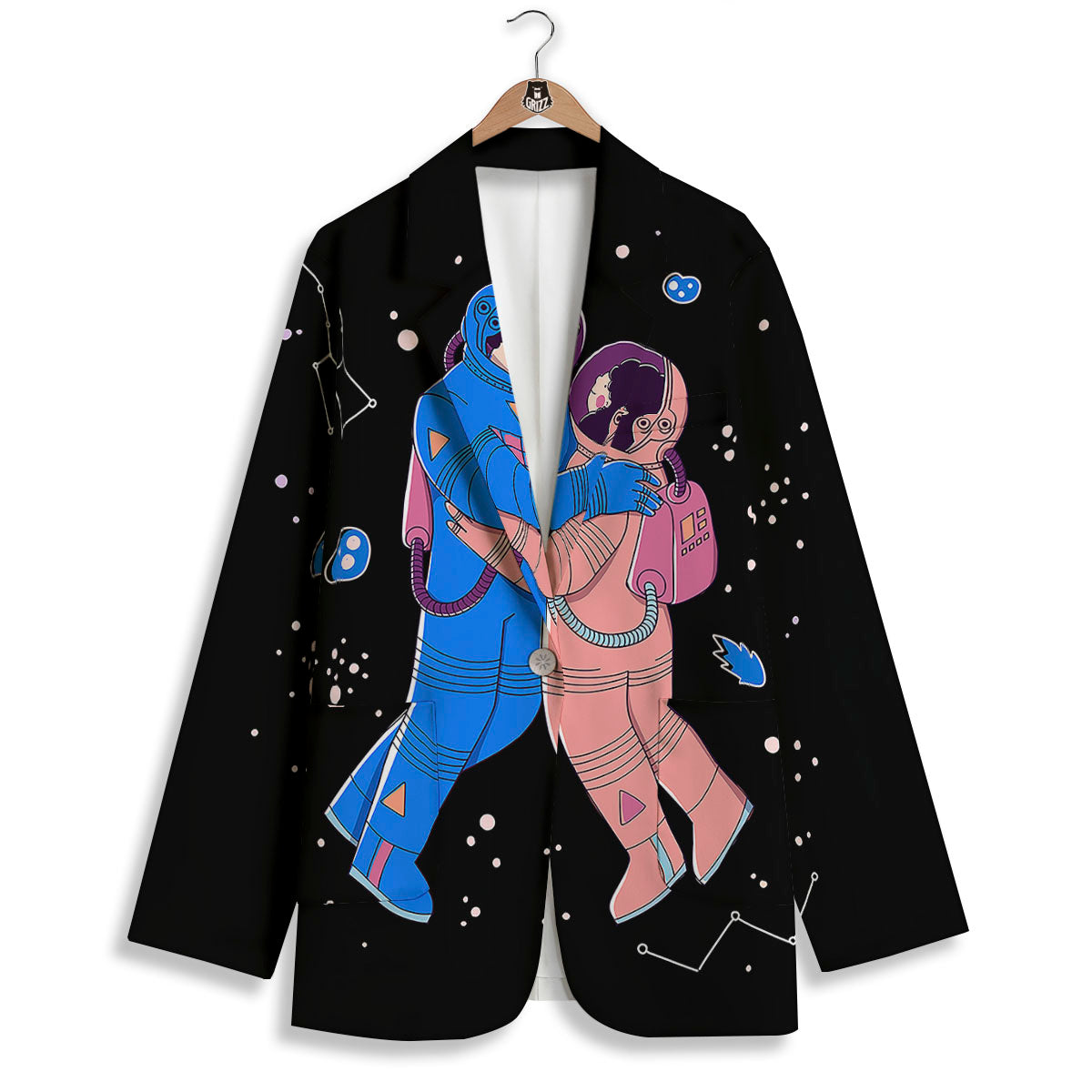 Couple Astronaut Travel In Space Print Women's Blazer-grizzshop