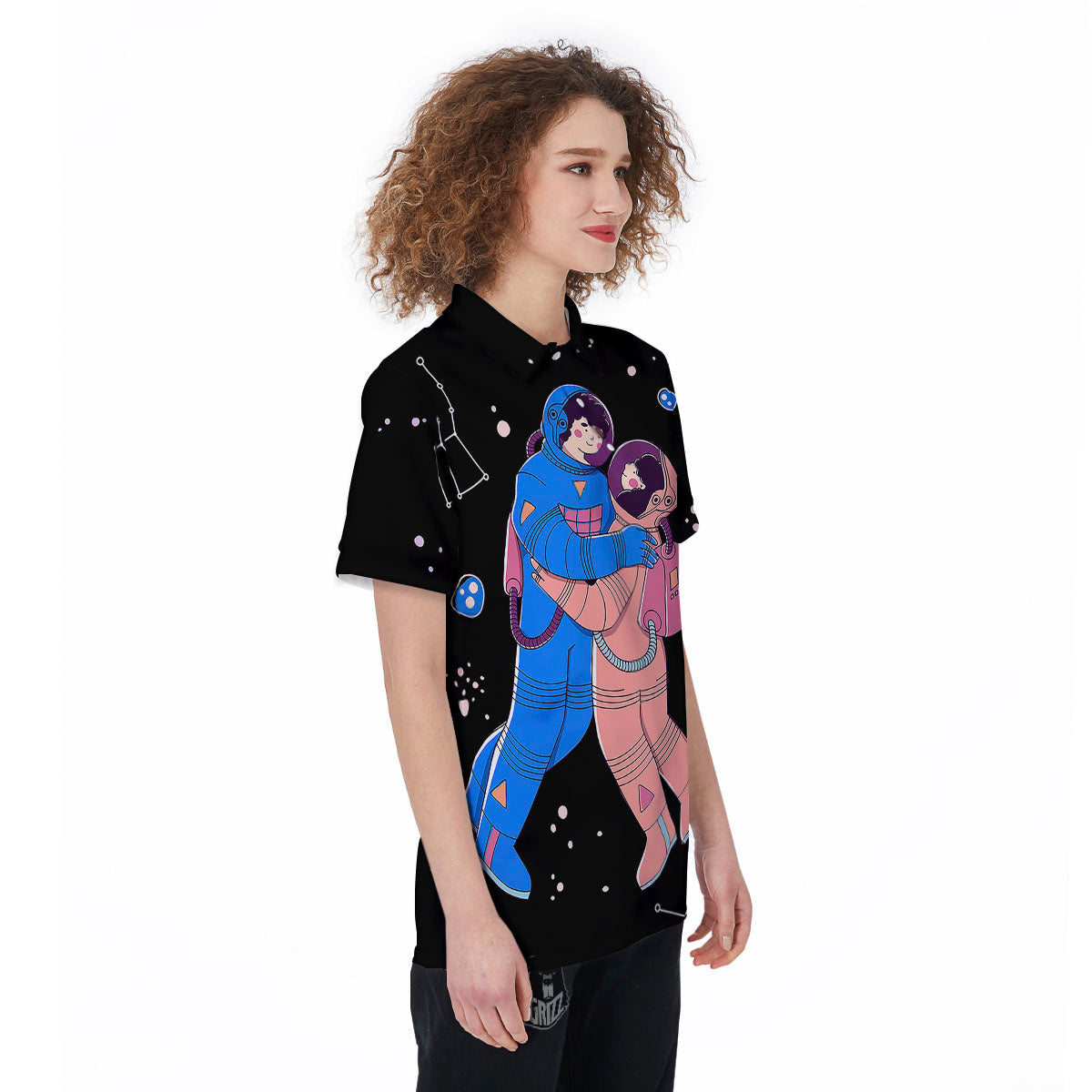 Couple Astronaut Travel In Space Print Women's Golf Shirts-grizzshop