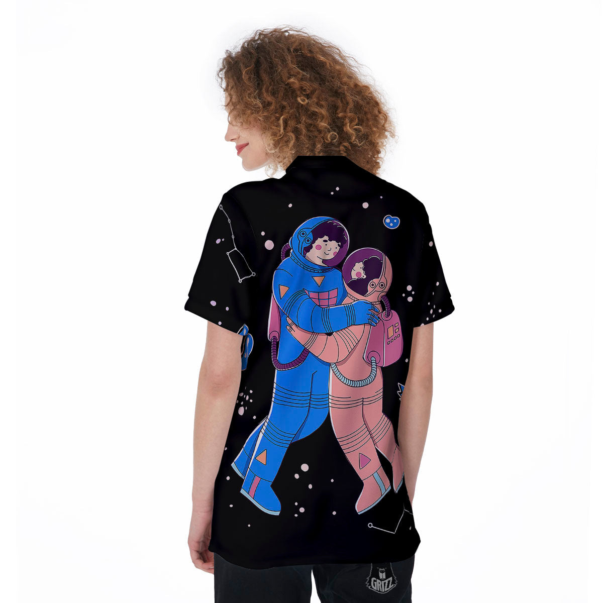 Couple Astronaut Travel In Space Print Women's Golf Shirts-grizzshop