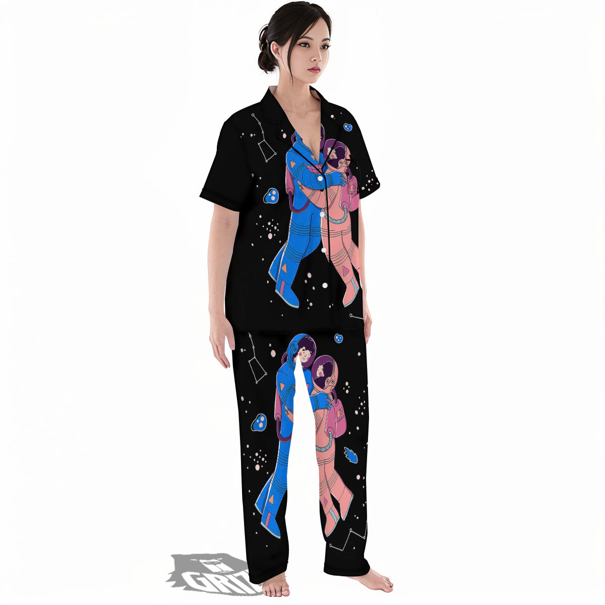 Couple Astronaut Travel In Space Print Women's Pajamas Set-grizzshop