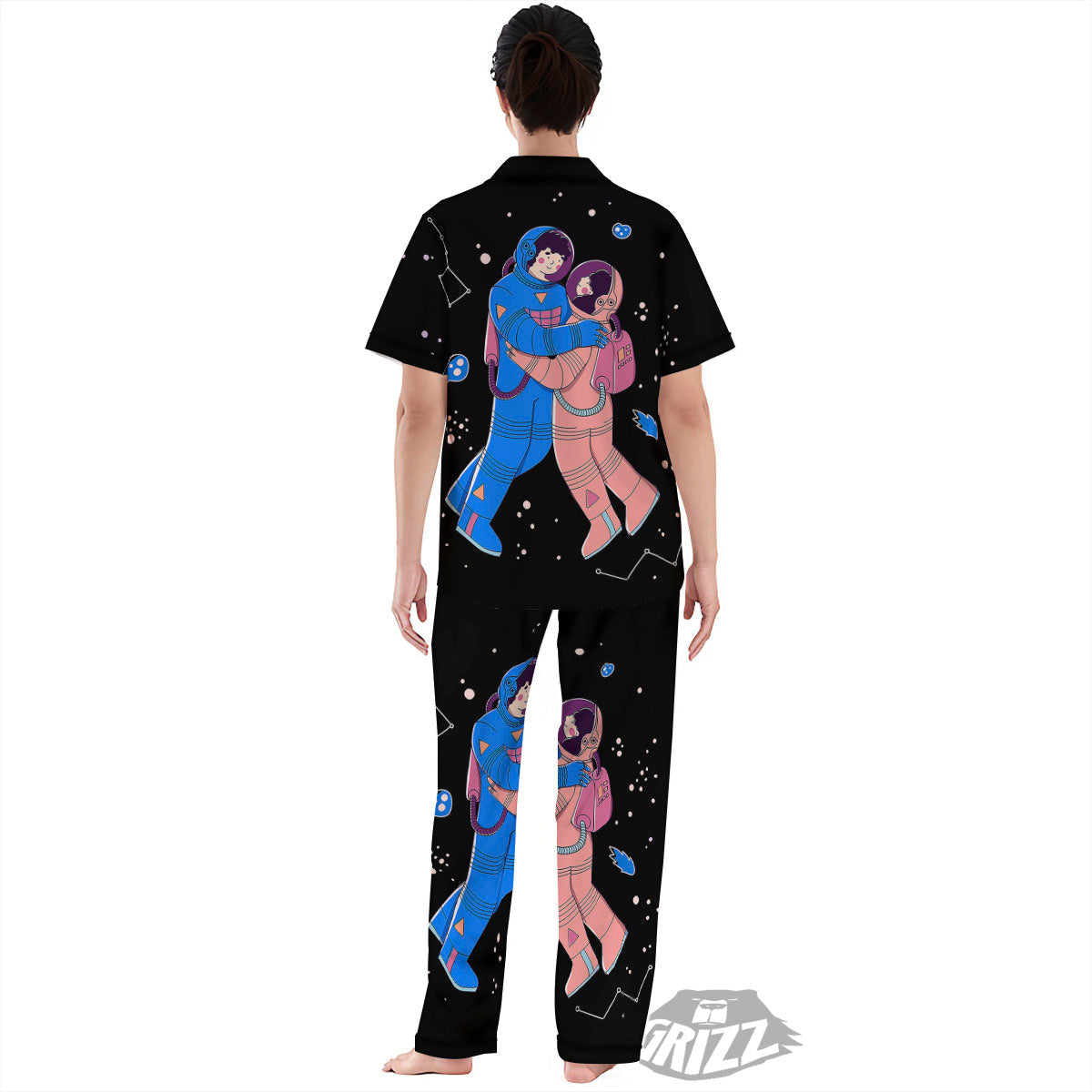 Couple Astronaut Travel In Space Print Women's Pajamas Set-grizzshop