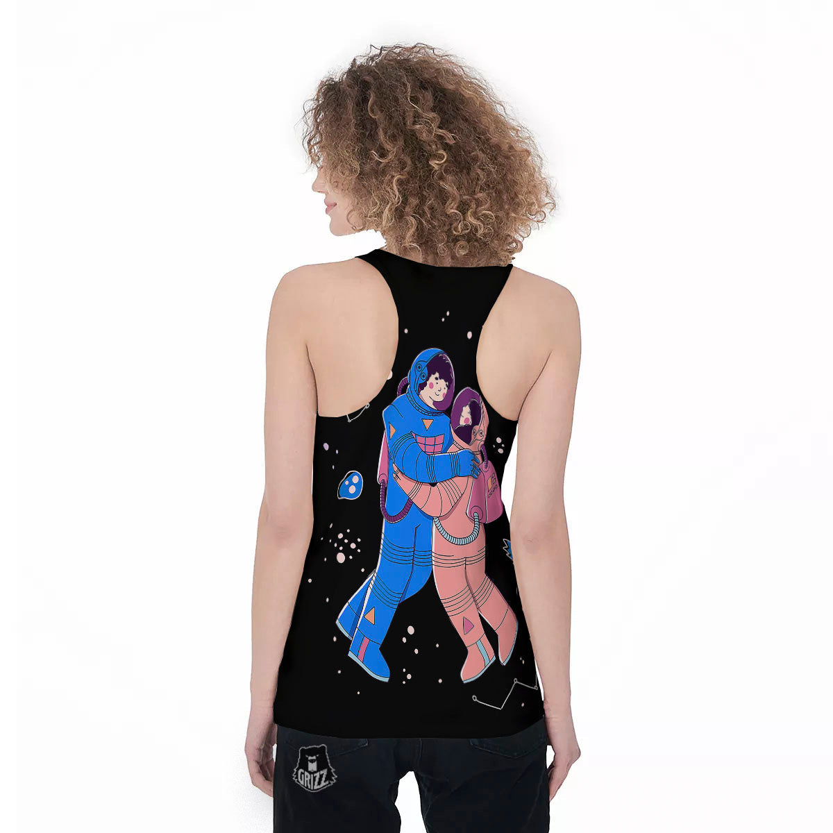 Couple Astronaut Travel In Space Print Women's Racerback Tank Top-grizzshop