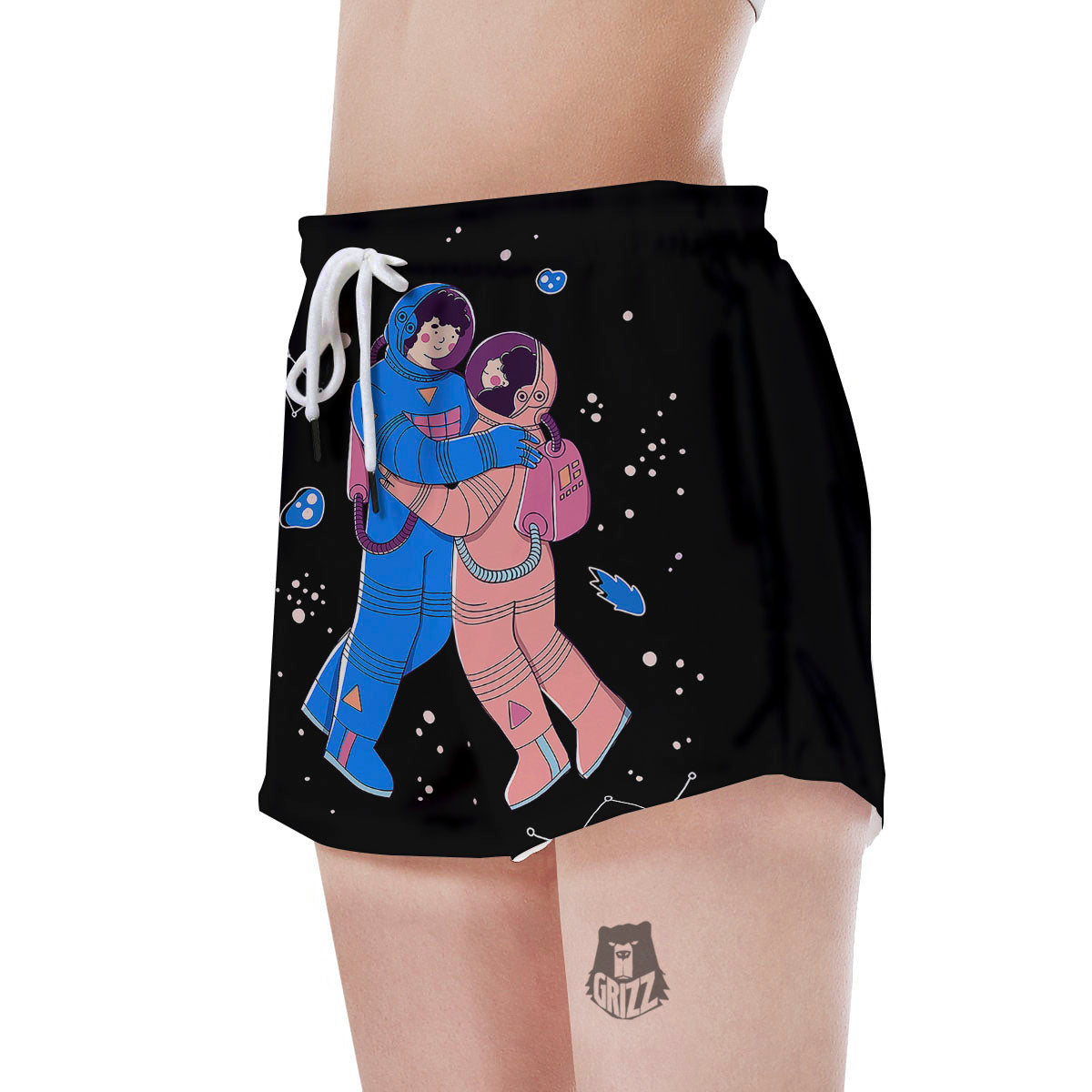 Couple Astronaut Travel In Space Print Women's Shorts-grizzshop