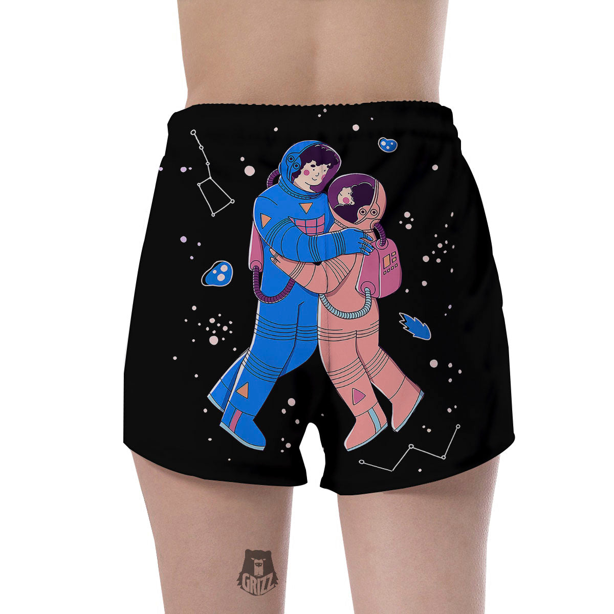 Couple Astronaut Travel In Space Print Women's Shorts-grizzshop