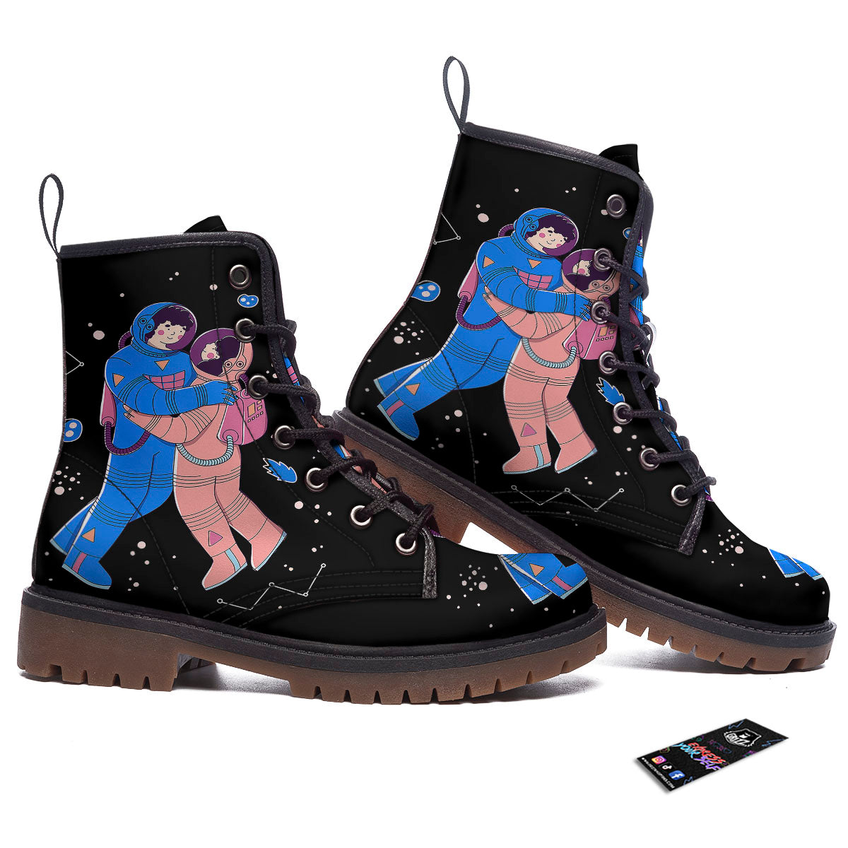 Couple Astronaut Travel In Space Print Work Boots-grizzshop
