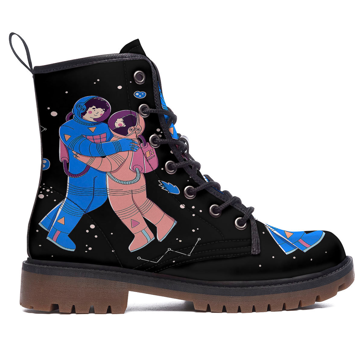 Couple Astronaut Travel In Space Print Work Boots-grizzshop