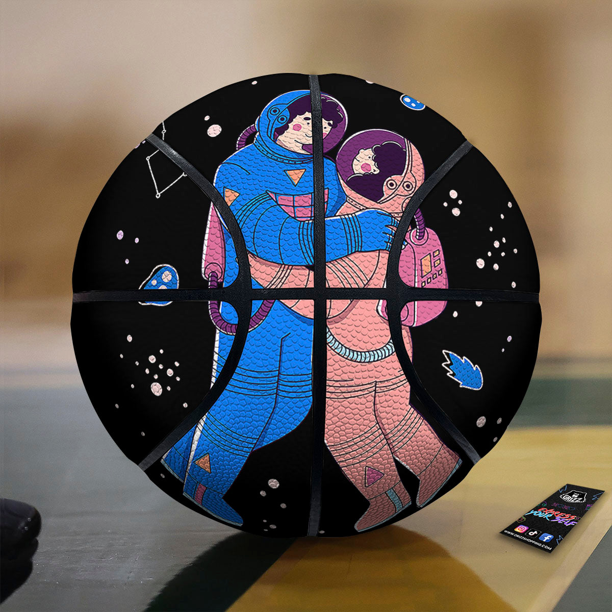 Couple Astronaut Travel In Space Print Basketball