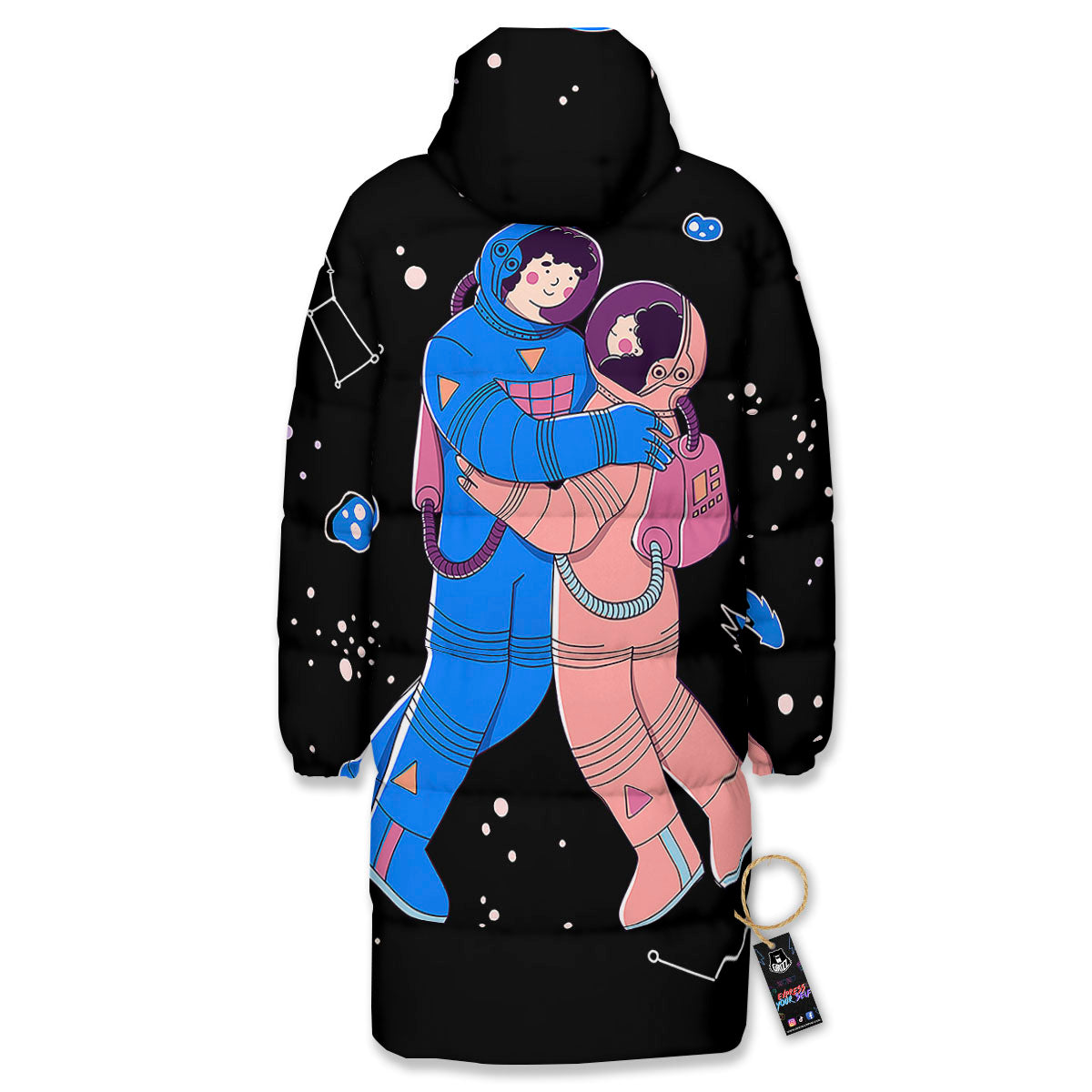 Couple Astronaut Travel In Space Print Long Down Jacket
