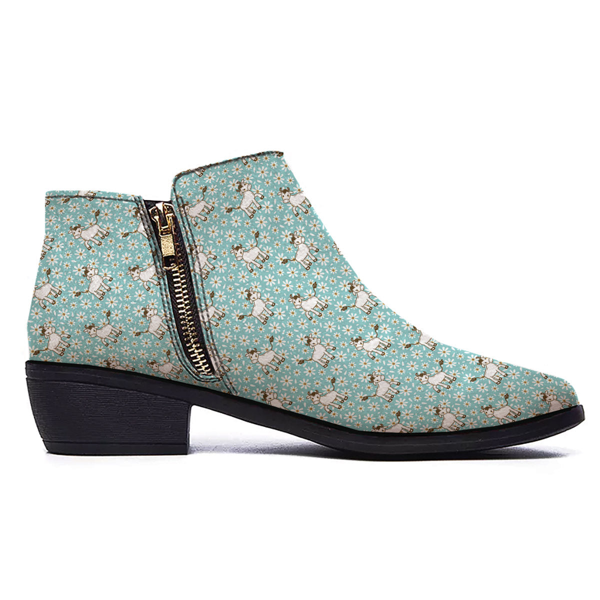 Cow And Cartoon Daisy Print Pattern Ankle Boots-grizzshop