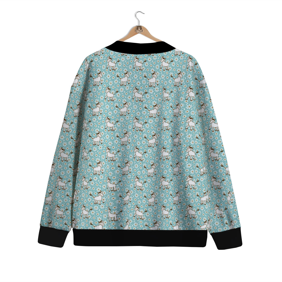 Cow And Cartoon Daisy Print Pattern Cardigan-grizzshop
