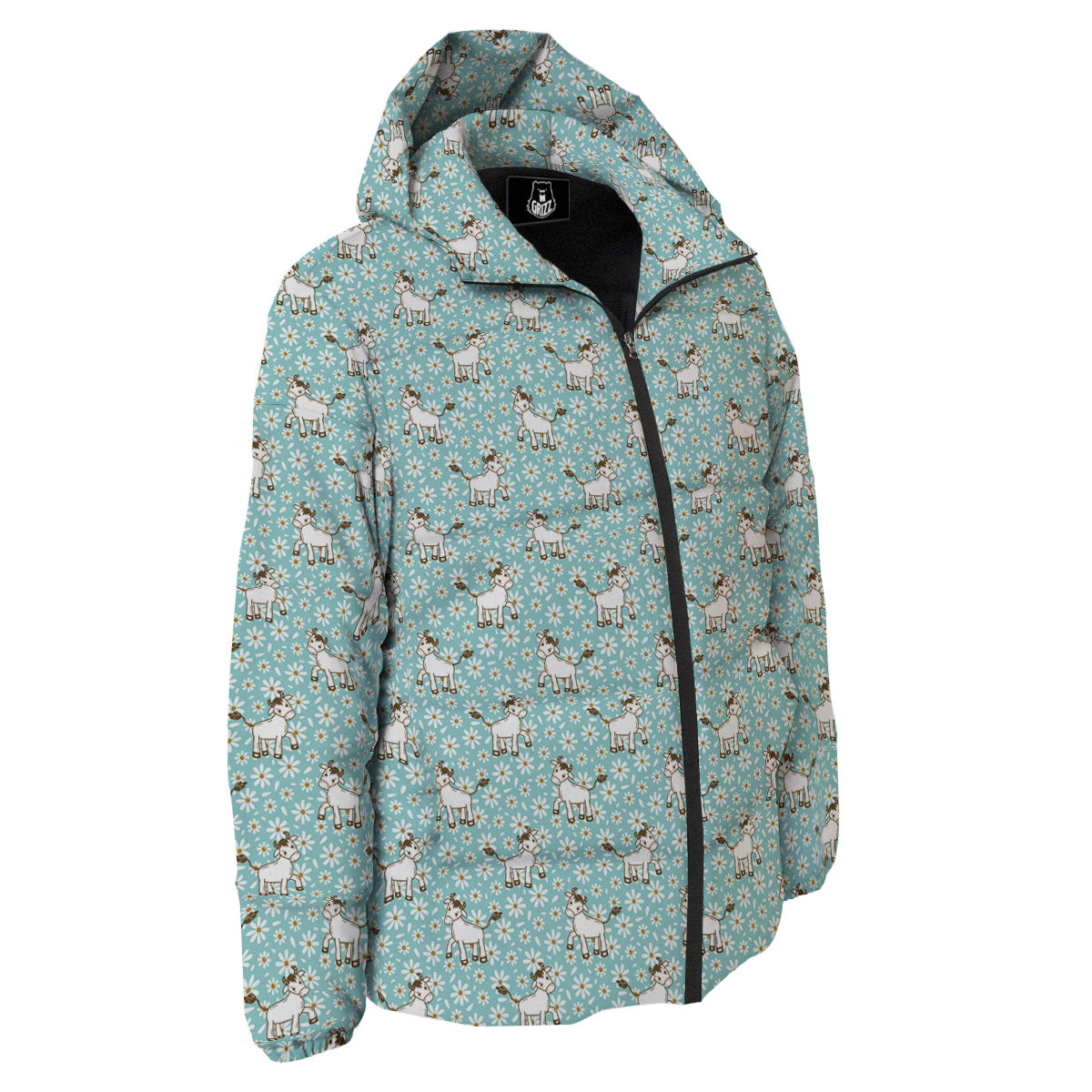 Cow And Cartoon Daisy Print Pattern Down Jacket-grizzshop