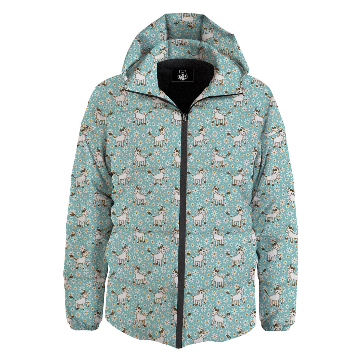 Cow And Cartoon Daisy Print Pattern Down Jacket-grizzshop
