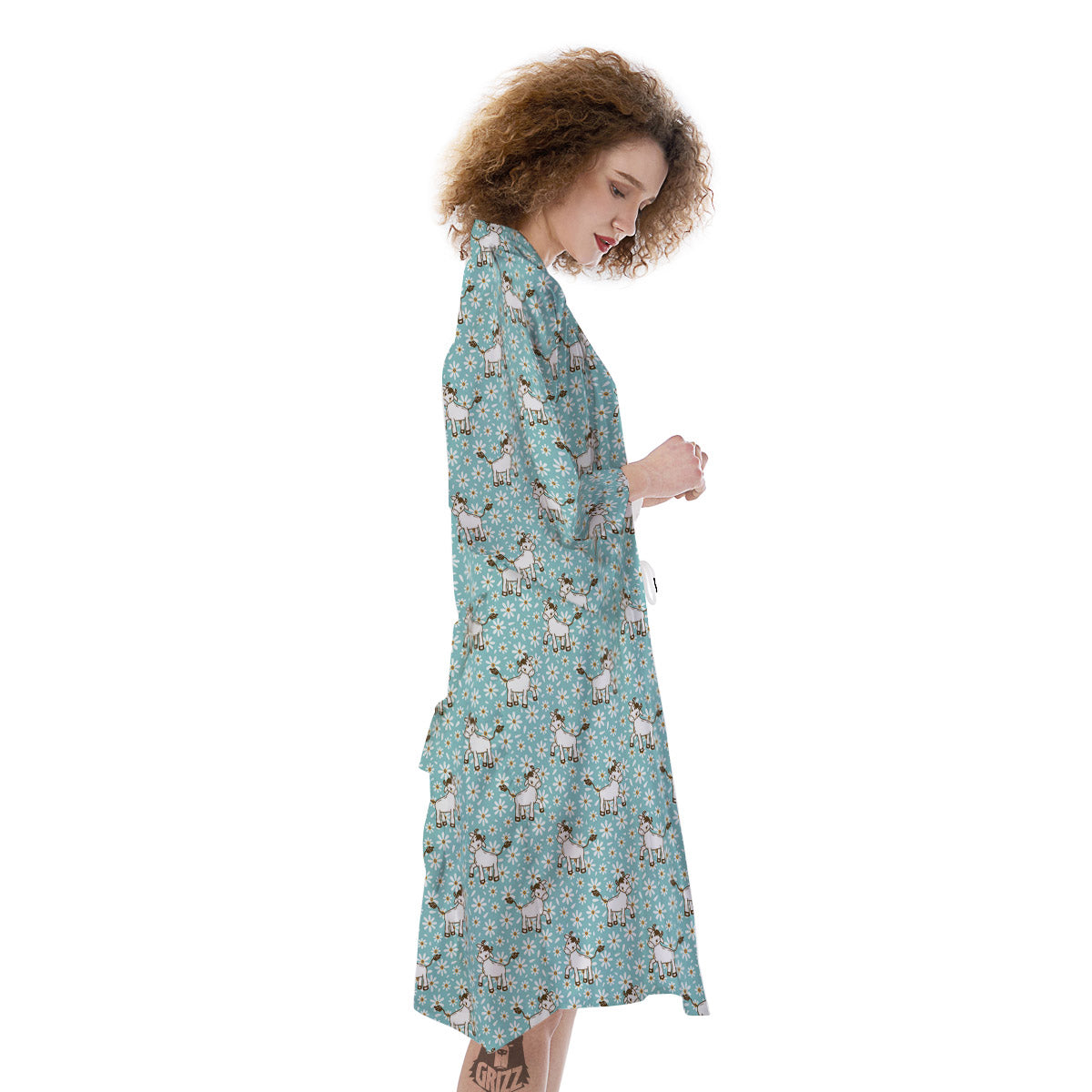 Cow And Cartoon Daisy Print Pattern Kimono-grizzshop