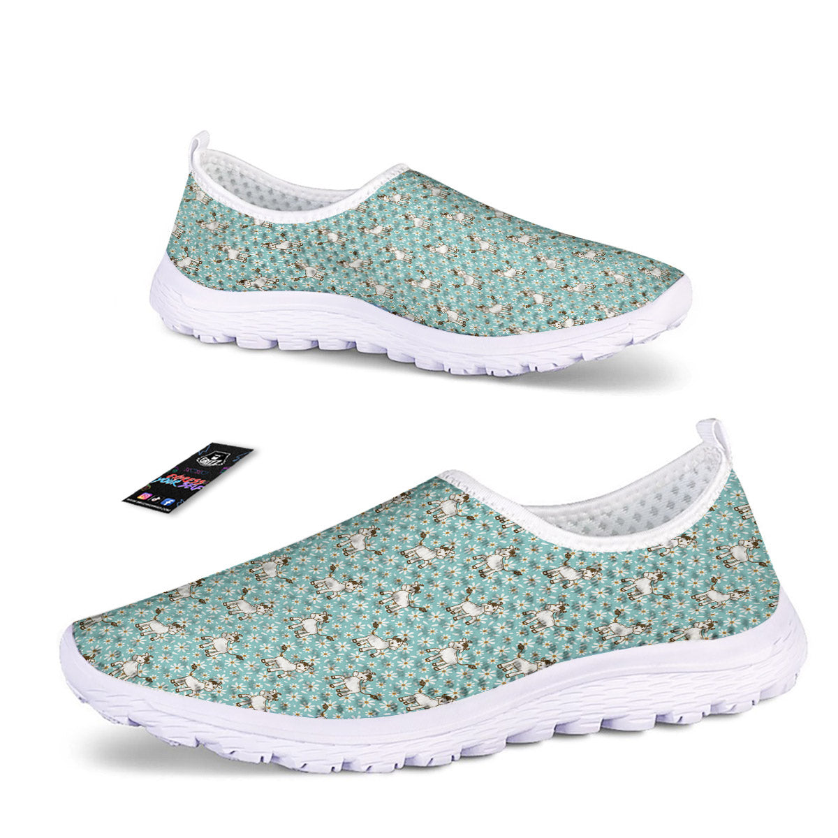 Cow And Cartoon Daisy Print Pattern Nurse Shoes-grizzshop