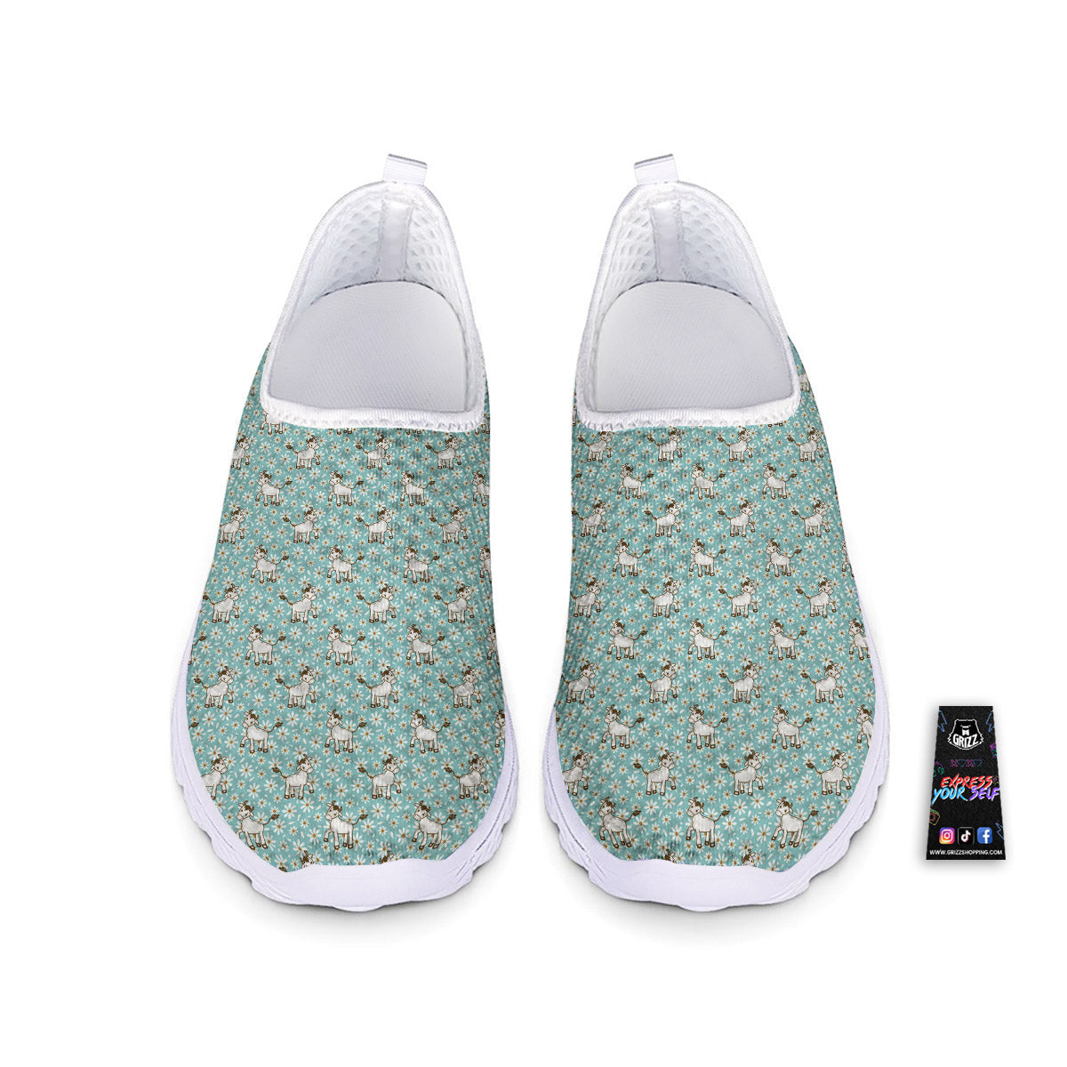 Cow And Cartoon Daisy Print Pattern Nurse Shoes-grizzshop