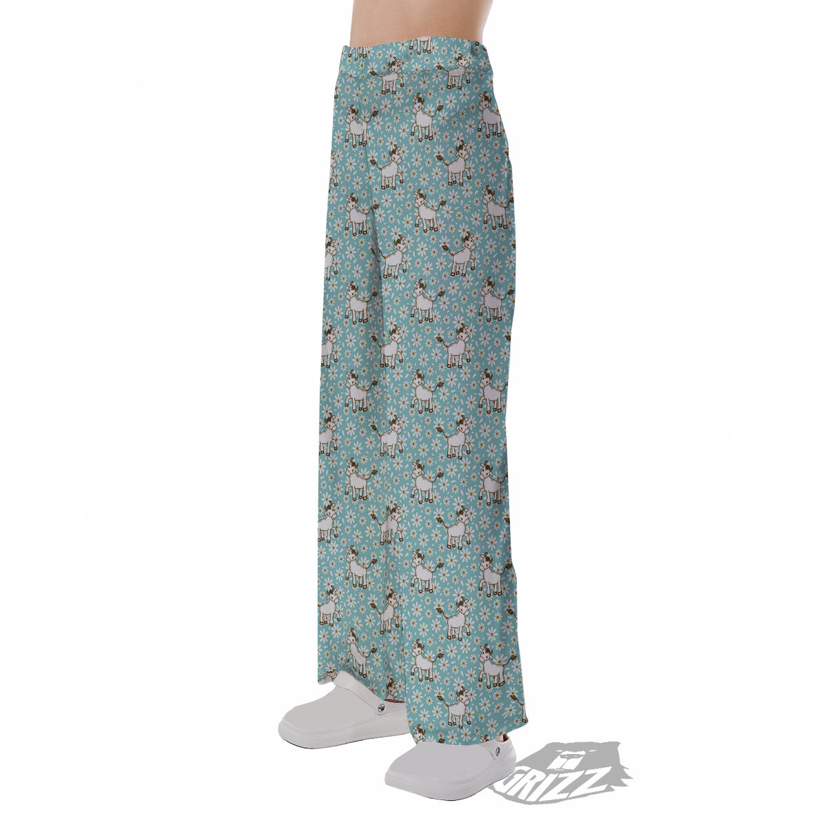 Cow And Cartoon Daisy Print Pattern Pajama Pants-grizzshop
