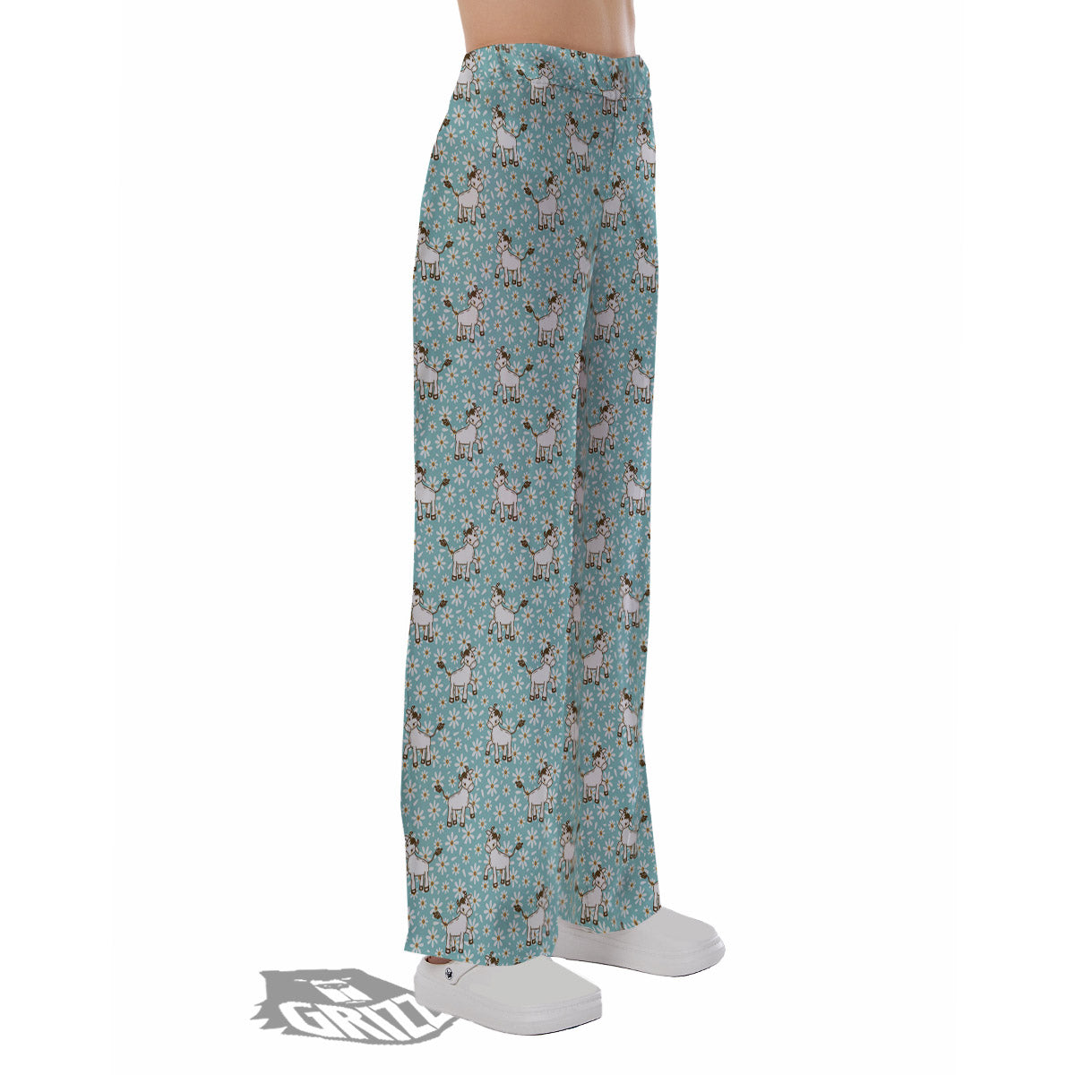 Cow And Cartoon Daisy Print Pattern Pajama Pants-grizzshop