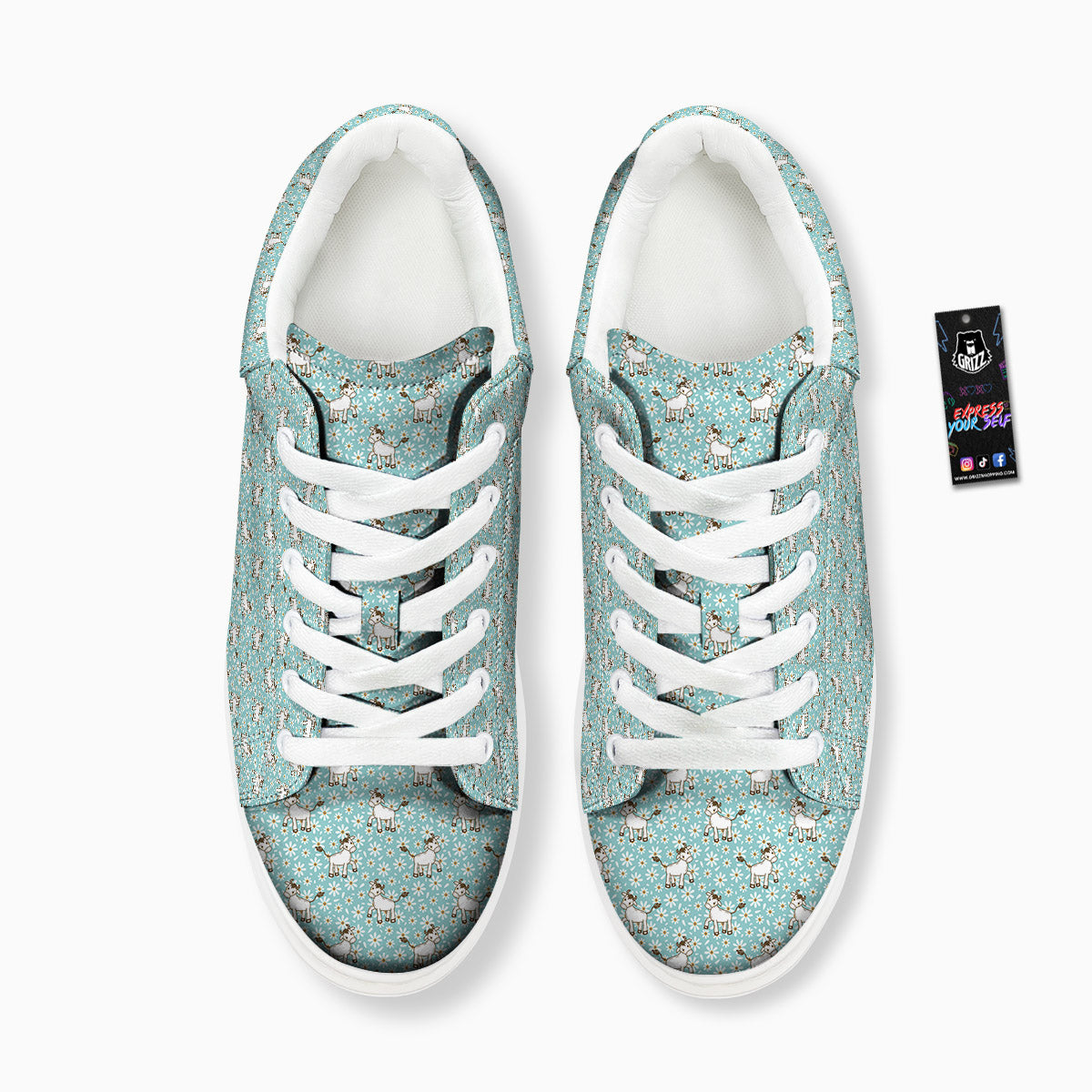 Cow And Cartoon Daisy Print Pattern Platform Shoes-grizzshop